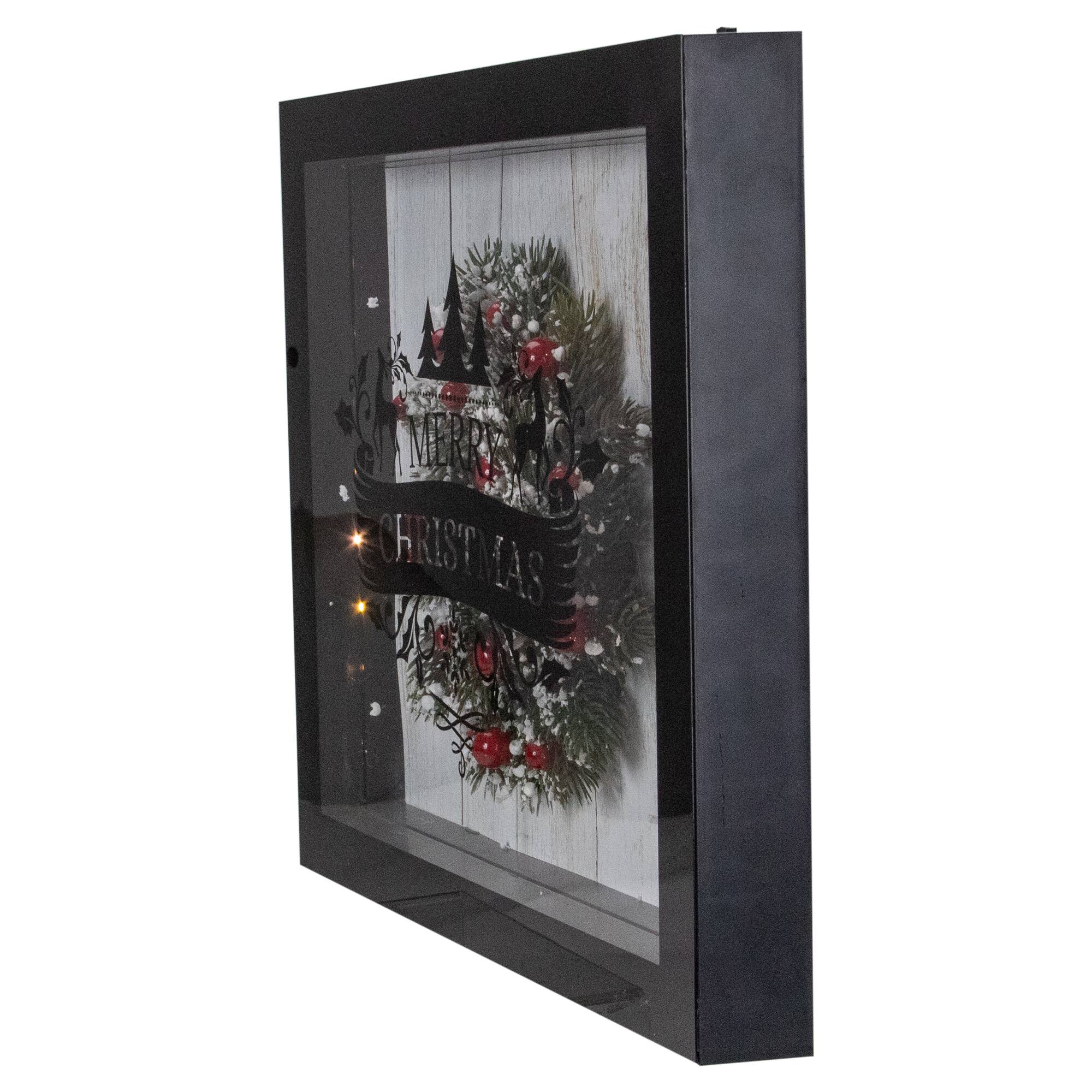 14" Black LED Merry Christmas Box Frame